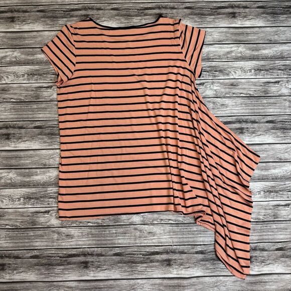 The Limited Women's Asymmetrical Hem Stripe T Tee Shirt Peach Black L LG Large - Picture 13 of 13